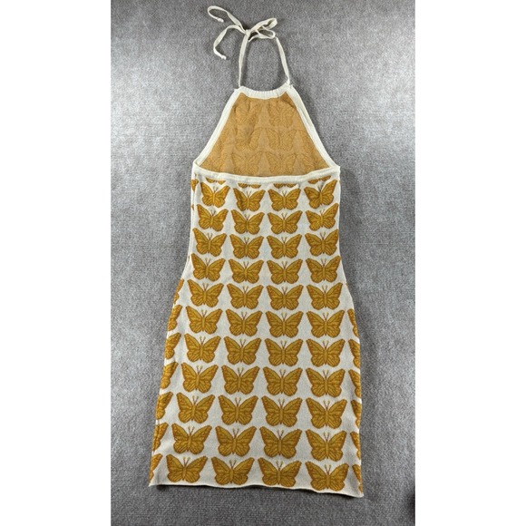Altar'd State Small Knit Halter Mini Dress Yellow Butterfly Print Boho‎ Retro - Picture 2 of 7